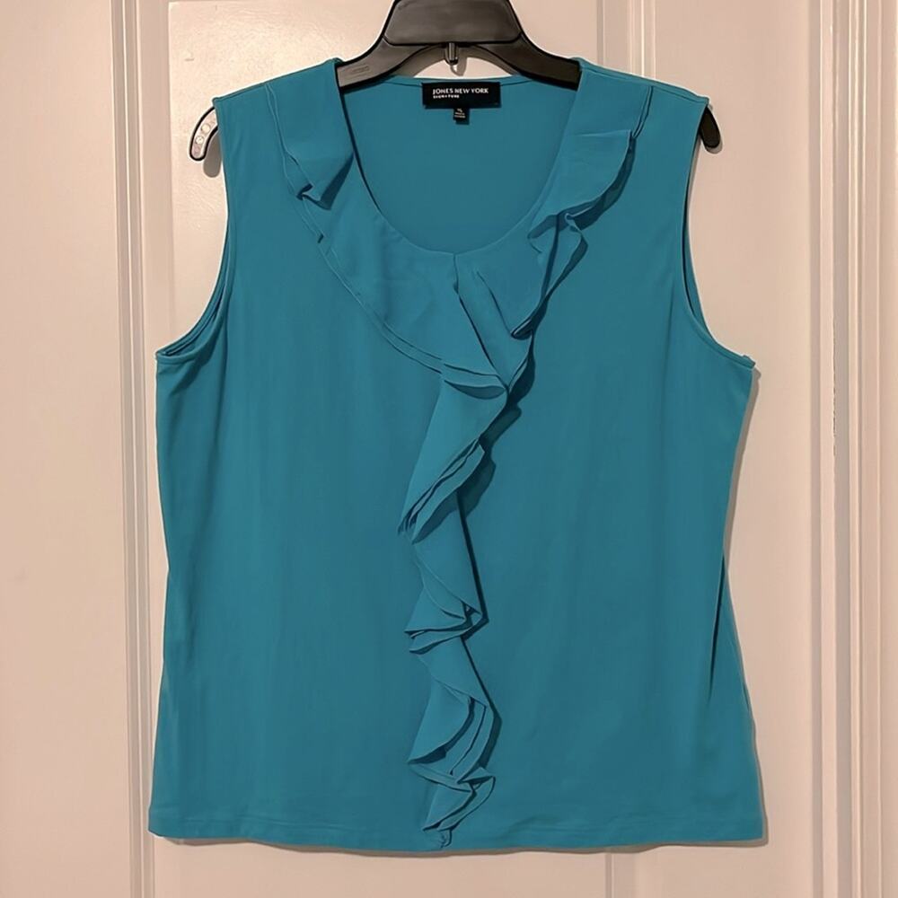 Jones New York Teal Ruffled Sleeveless Blouse